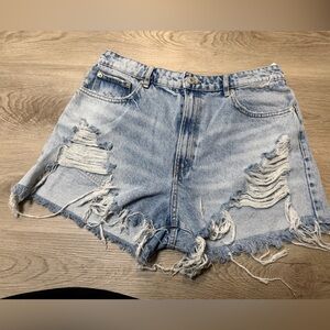 Zara Frayed Light Blue Jean Shorts